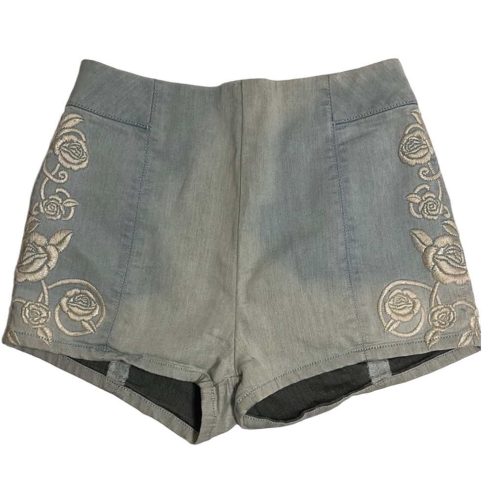 Urban Outfitters Kimichi Blue Embroidered High Waisted Denim Shorts 4